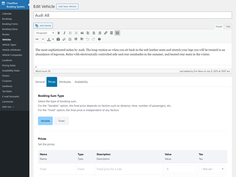 Chauffeur Taxi Booking System for WordPress